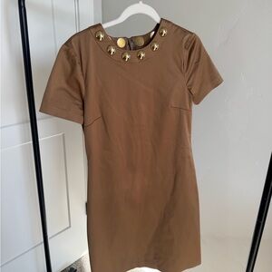 REAL HOUSEWIVES Shannon Beadors dress Burberry Tan Mini Dress with Gold Details